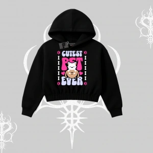 Best Pet Ever Baskılı Kapşonlu Crop Sweatshirt