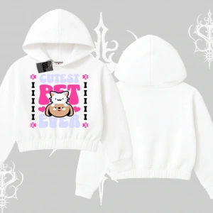 Best Pet Ever Baskılı Kapşonlu Crop Sweatshirt