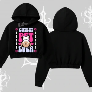 Best Pet Ever Baskılı Kapşonlu Crop Sweatshirt