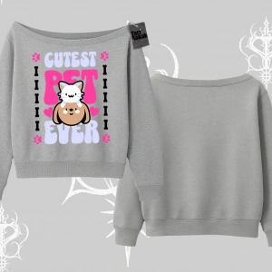 Best Pet Ever Baskılı Kayık Yaka Sweatshirt