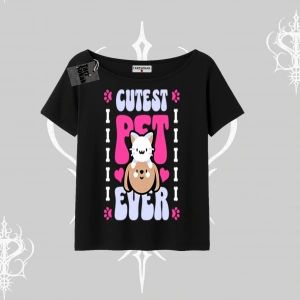 Best Pet Ever Baskılı Kayık Yaka Tshirt