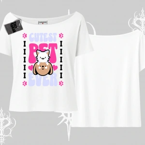 Best Pet Ever Baskılı Kayık Yaka Tshirt