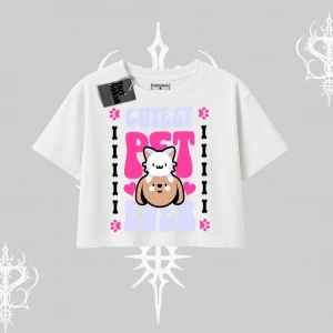 Best Pet Ever Baskılı Oversize Crop Tshirt