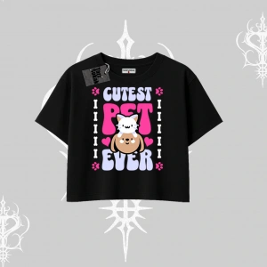 Best Pet Ever Baskılı Oversize Crop Tshirt