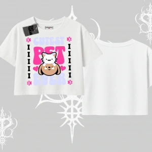 Best Pet Ever Baskılı Oversize Crop Tshirt