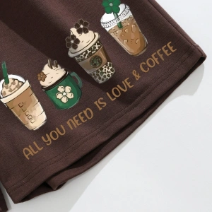 Beverage & Slogan Graphic Drawstring Waist Şort