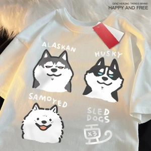 Beyaz Alaskan Husky Samoyeo ak Köpekler Baskı O-Boyu