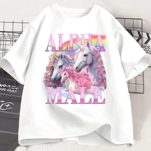 Beyaz Alfa Unicorn Komik Tshirt İronik Vintage Garip Meme k R