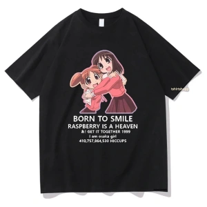 Beyaz Anime Azumanga Daioh Gülümseme Doğdu Tshirt Komik harajuku Unisex Vintage