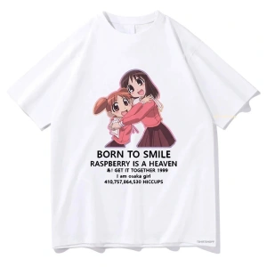 Beyaz Anime Azumanga Daioh Gülümseme Doğdu Tshirt Komik harajuku Unisex Vintage