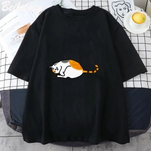 Beyaz Anime Calico kedi baskılı Tee haruclothing kore dalga serin çift Highstreet