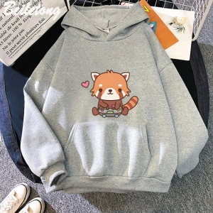 Beyaz Anime sevimli küçük kırmızı Panda oynarken Video Hoodie lar Casaul spor