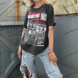 Beyaz Arka Baskılı Over Fit Kadın Tişört