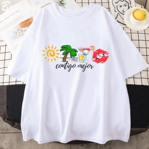 Beyaz Bad Bunny Komik Baskı Harajuku Ullzang Sevimli Komik Tshirt