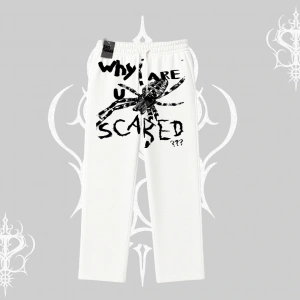 Beyaz Baggy Eşofman Altı Why are u Scared