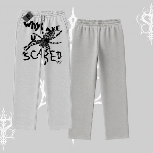 Beyaz Baggy Eşofman Altı Why are u Scared