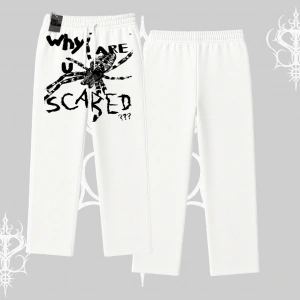 Beyaz Baggy Eşofman Altı Why are u Scared