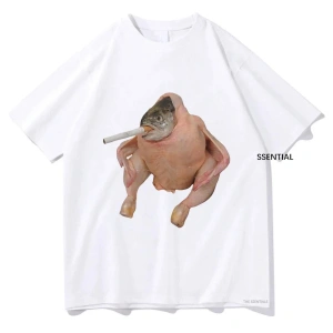 Beyaz Balık Yüz Tavuk Sigara Sigara Meme Tshirt Komik/ harajuku Unisex Üstl