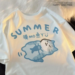 Beyaz Balıkçılık Küçük Kedi Güzel Eğlenceli Unisex Tarzı Yaz Kedi Mavi Yüze