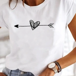 Beyaz Baskılı Yaz Suluboya Aşk Kalp Çizgili Elbise Grafik