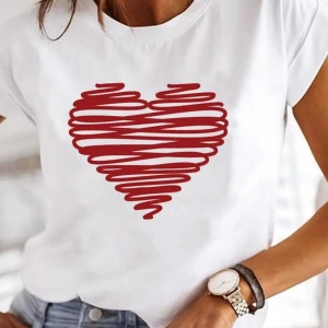 Beyaz Baskılı Yaz Suluboya Aşk Kalp Çizgili Elbise Grafik