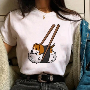 Beyaz Beagle üst streetwear tasarımcı kıyafetleri baskı yuvarlak boyun