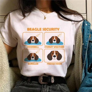 Beyaz Beagle üst streetwear tasarımcı kıyafetleri baskı yuvarlak boyun