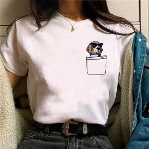 Beyaz Beagle üst streetwear tasarımcı kıyafetleri baskı yuvarlak boyun