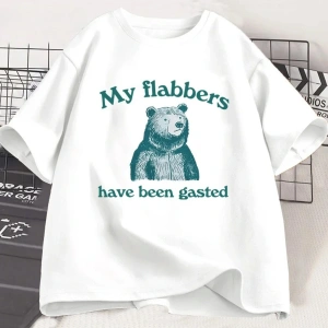 Beyaz Benim Flabbers Gasted Komik Grafik Tee Sevimli Ayı Tees Sokak Mod