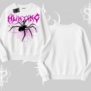 Beyaz Biskilet Yaka Sweatshirt Autumn Spider