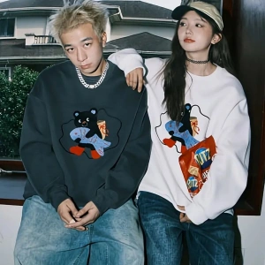 Beyaz Biskilet Yaka Sweatshirt Çift Sevgili Kombinleri Couple Clothing