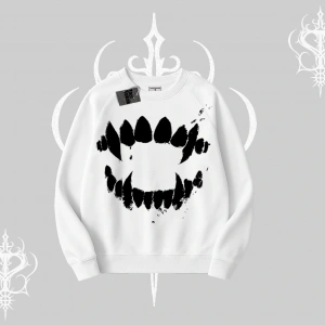Beyaz Biskilet Yaka Sweatshirt Vampir Dış