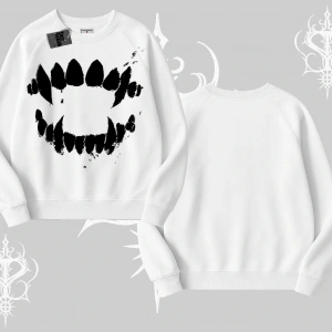 Beyaz Biskilet Yaka Sweatshirt Vampir Dış