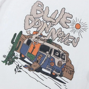 Beyaz Blue Doin Baskılı Oversize Bisiklet Yaka Erkek Tişört