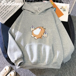 Beyaz Boba Çay Hoodie Sevimli KöpekBüyük Boy Karikatür Hoodie Kawaii