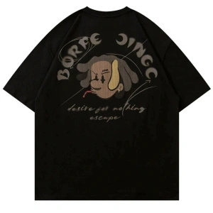 Beyaz Borfe Baskılı Bisiklet Yaka Oversize Erkek Tişört