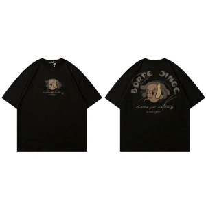 Beyaz Borfe Baskılı Bisiklet Yaka Oversize Erkek Tişört