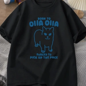 Beyaz Born To OIIA İplik Kedi Komik Retro Hayvan Tee 90s Harajuku G
