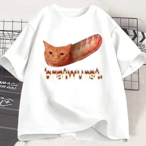 Beyaz Bratwurst Komik Kedi Emoji Unhinged Ekonomi Koleji Komik Grafik Kısa Ko