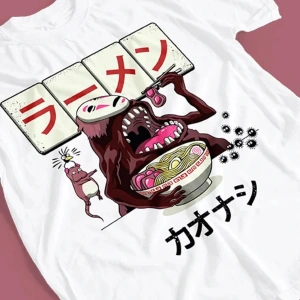 Beyaz Camiseta Unisex Sin Cara Viaje De Chihiro Studio Ghibli Grafik T