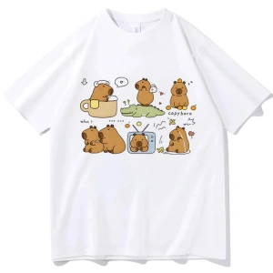 Beyaz Capybara En Tees Punk Klasik Pop Kültürü Hip Hop Grafik Estetik Vintage Y2k Este