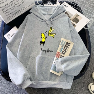 Beyaz Çıplak muz eğlenceliAnime Hoodies yuvarlak boyunlar Trendy yüksek sok