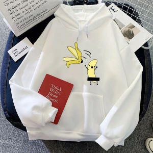 Beyaz Çıplak Muz Karikatür Baskılı Casual Tops Karikatür U