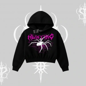 Beyaz Crop Kapşonlu Sweatshirt Autumn Spider
