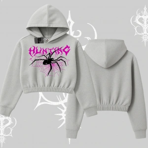 Beyaz Crop Kapşonlu Sweatshirt Autumn Spider