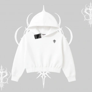 Beyaz Crop Kapşonlu Sweatshirt Özel logolu