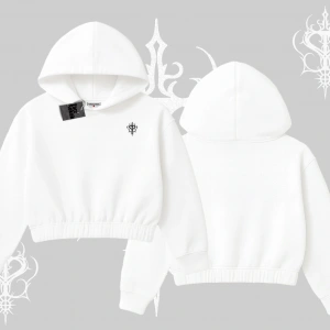 Beyaz Crop Kapşonlu Sweatshirt Özel logolu