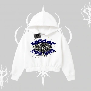 Beyaz Crop Kapşonlu Sweatshirt Sp55der
