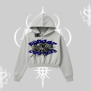 Beyaz Crop Kapşonlu Sweatshirt Sp55der