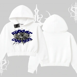 Beyaz Crop Kapşonlu Sweatshirt Sp55der